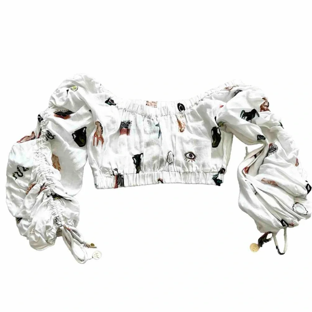 ALEMAIS HERA Drawstring Top In Ivory Size 8 Greek Art to Wear Artsy Chic - Picture 3 of 9